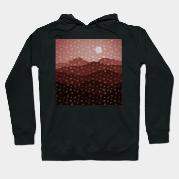 Brown Earthy Starry Mountains and Moon Abstract Hoodie by SeaChangeDesign